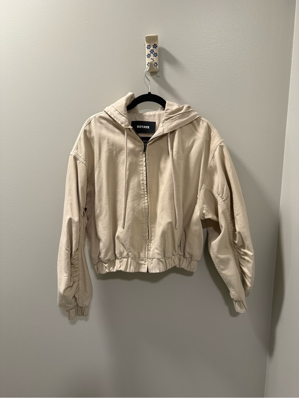 ROTATE Birger Christensen Cream Hooded Bomber Jacket